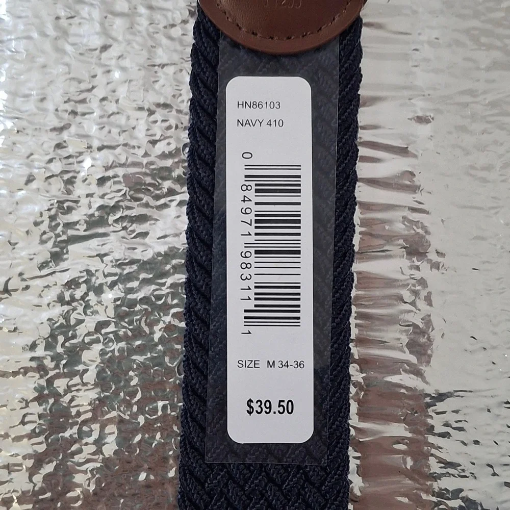 Original Penguin Mens Braided Elastic Belt Navy Blue Brown HN86103 Size M 34-36